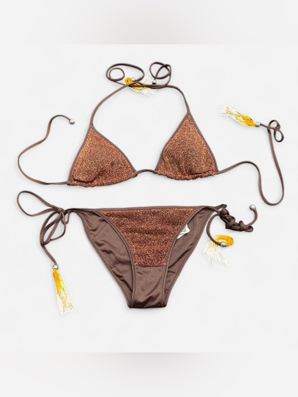 Hanne Bloch Brown Gold Knit Triangle Bikini Set - Size 1 (Small)